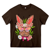 Chocolate Brown bunny with floral Heavy Core Tee - MaliasSmallBusiness