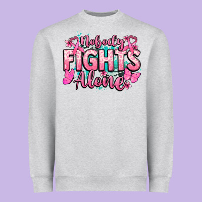 Nobody Fights Alone Cancer Awareness Heavyweight Sweatshirt Designed By Howdyjamesfarm