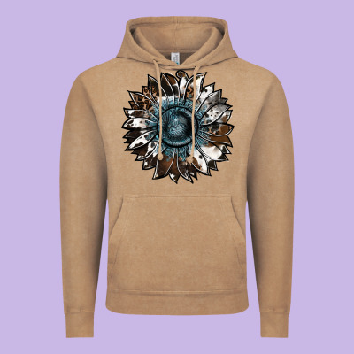 Cowhide Leopard And  Leather Sunflower Vintage Hoodie Designed By Ranaportraitstore
