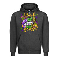 Charcoal Heather mardi gras with  lip olivia Zipper Hoodie - OliviaCreatesArt