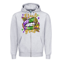 Heather Grey mardi gras with  lip olivia Zipper Hoodie - OliviaCreatesArt