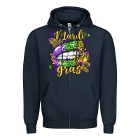 Navy mardi gras with  lip olivia Zipper Hoodie - OliviaCreatesArt