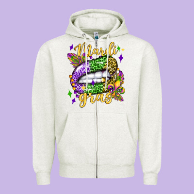 Mardi Gras With  Lip Olivia Zipper Hoodie Designed By Oliviacreatesart