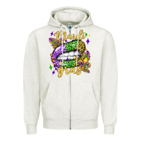Oatmeal Heather mardi gras with  lip olivia Zipper Hoodie - OliviaCreatesArt