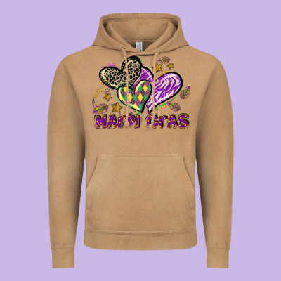 Mardi Gras Heart Vintage Hoodie Designed By Lillyallendesigns