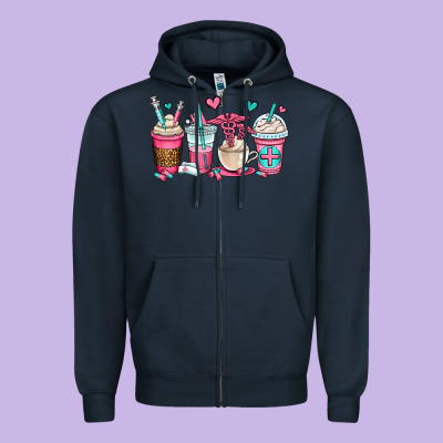 Nurse Coffee Cups Zipper Hoodie Designed By Oliviacreatesart