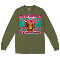 Army Green easter longhaired cow Long Sleeve Tee - Jasminsmagicworld