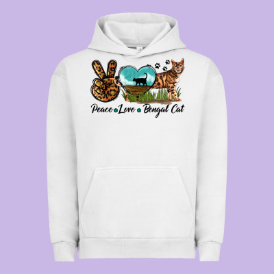 Peace Love Bengal Cat Urban Hoodie Designed By Lillyallendesigns