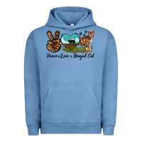 Pigment Pebble Blue Peace Love Bengal Cat Urban Hoodie - LillyAllenDesigns