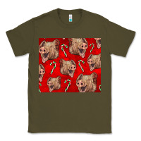 Army Green Yorkshire Pig And Candy Cane Classic Tee - LillyAllenDesigns