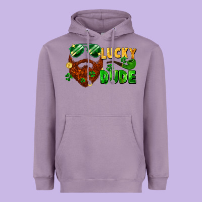 Lucky Dude Saint Patrick's Bearded Man Heavyweight Hoodie Designed By Fadigitalartstudio