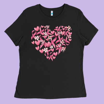 Breast Cancer Awareness Heart Ladies Tee Designed By Maliassmallbusiness