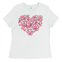 White breast cancer awareness heart Ladies Tee - MaliasSmallBusiness