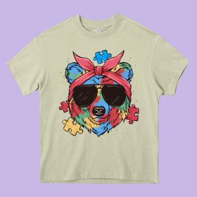 Autism Awareness Bear Heavy Core Tee Designed By Maliassmallbusiness
