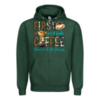 Sports Green first we drink coffee then we do the things Zipper Hoodie - OliviaCreatesArt