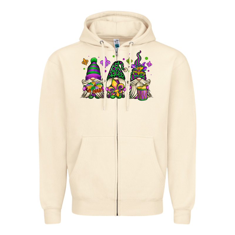 Mardi Gras Gnomes Zipper Hoodie by OliviaCreatesArt | Teevron