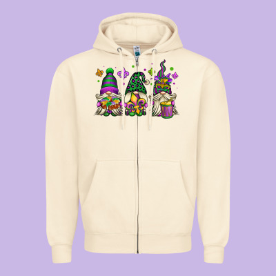 Mardi Gras Gnomes Zipper Hoodie Designed By Oliviacreatesart