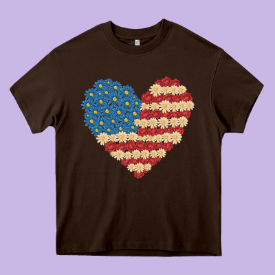 American Heart Flag Heavy Core Tee Designed By Maliassmallbusiness