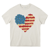 Cream american heart flag Heavy Core Tee - MaliasSmallBusiness