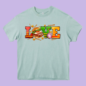 Love With Hamburger Heavy Core Tee Designed By Adodesignshop