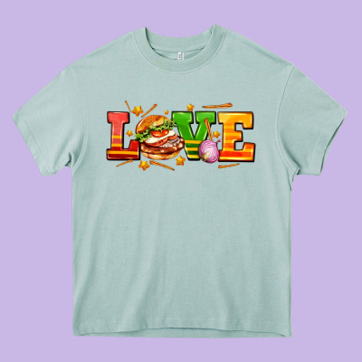 Love With Hamburger Heavy Core Tee Designed By Adodesignshop