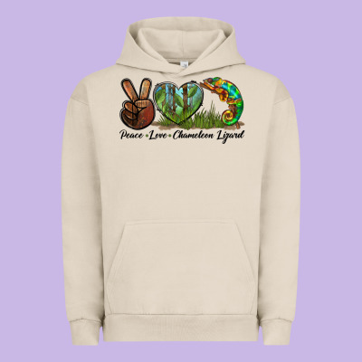 Peace Love Chameleon Lizard Urban Hoodie Designed By Lillyallendesigns