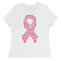 White breast cancer ribbon Ladies Tee - MaliasSmallBusiness