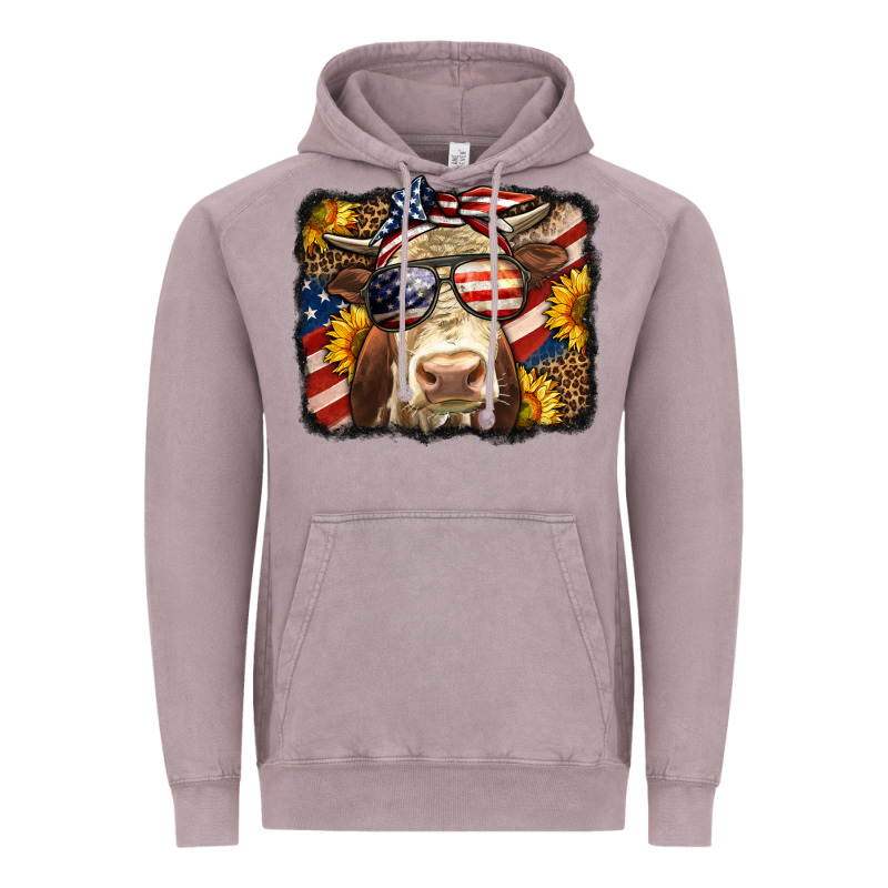 Western 4th Of July Cow Background Vintage Hoodie by LillyAllenDesigns | Teevron