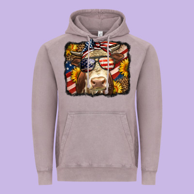 Western 4th Of July Cow Background Vintage Hoodie Designed By Lillyallendesigns