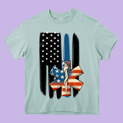 Ems American Flag Heavy Core Tee Designed By Maliassmallbusiness