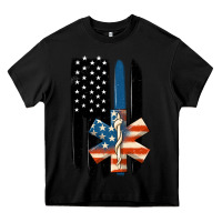Black ems american flag Heavy Core Tee - MaliasSmallBusiness