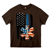 Chocolate Brown ems american flag Heavy Core Tee - MaliasSmallBusiness