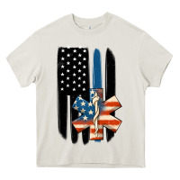Cream ems american flag Heavy Core Tee - MaliasSmallBusiness