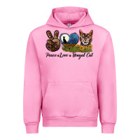 Fuchsia Pink Peace Love Bengal Cat Head Urban Hoodie - LillyAllenDesigns