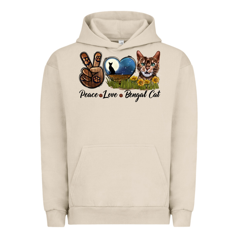 Peace Love Bengal Cat Head Urban Hoodie by LillyAllenDesigns | Teevron