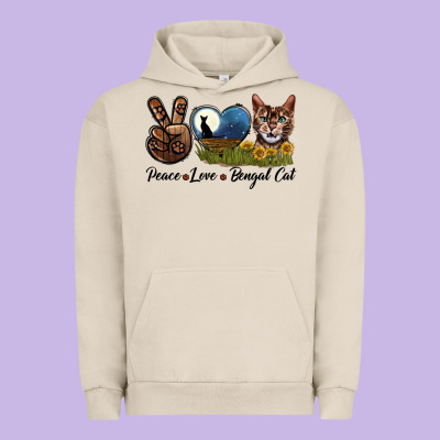 Peace Love Bengal Cat Head Urban Hoodie Designed By Lillyallendesigns