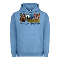 Pigment Pebble Blue Peace Love Bengal Cat Head Urban Hoodie - LillyAllenDesigns