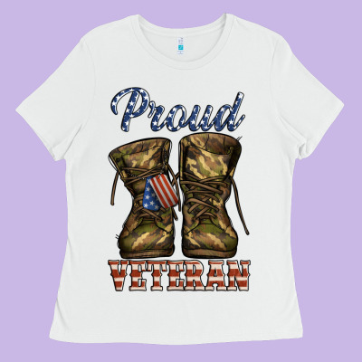 Proud Veteran Camo Shoes Ladies Tee Designed By Jasminsmagicworld