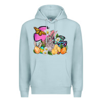 Blue Mist Easter rabbits and cross Premium Hoodie - OliviaCreatesArt