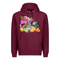 Burgundy Easter rabbits and cross Premium Hoodie - OliviaCreatesArt