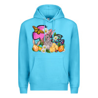 Ocean Blue Easter rabbits and cross Premium Hoodie - OliviaCreatesArt