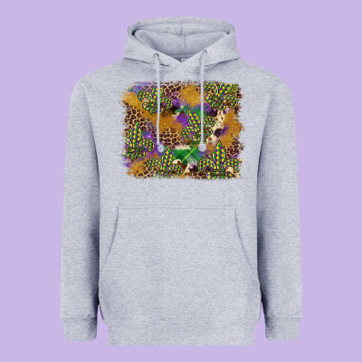 Mardi Gras Plaid Purple Glitter Cowhide  Leopard Heavyweight Hoodie Designed By Fadigitalartstudio