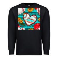 Black baseball hearts and sunflowers with turquoise gemstone seamless patter Premium Sweatshirt - BundleAndBundleShop