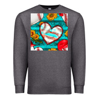 Charcoal Heather baseball hearts and sunflowers with turquoise gemstone seamless patter Premium Sweatshirt - BundleAndBundleShop