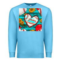 Ocean Blue baseball hearts and sunflowers with turquoise gemstone seamless patter Premium Sweatshirt - BundleAndBundleShop