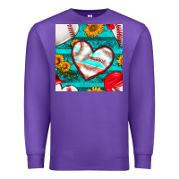 Purple baseball hearts and sunflowers with turquoise gemstone seamless patter Premium Sweatshirt - BundleAndBundleShop