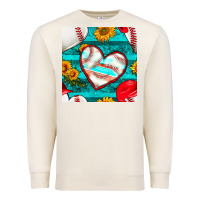 Sandshell baseball hearts and sunflowers with turquoise gemstone seamless patter Premium Sweatshirt - BundleAndBundleShop