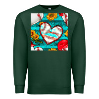 Sports Green baseball hearts and sunflowers with turquoise gemstone seamless patter Premium Sweatshirt - BundleAndBundleShop