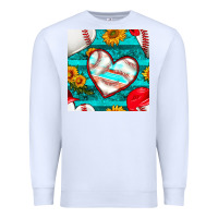 White baseball hearts and sunflowers with turquoise gemstone seamless patter Premium Sweatshirt - BundleAndBundleShop