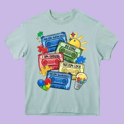 Autism Cassette Tapes Heavy Core Tee Designed By Maliassmallbusiness